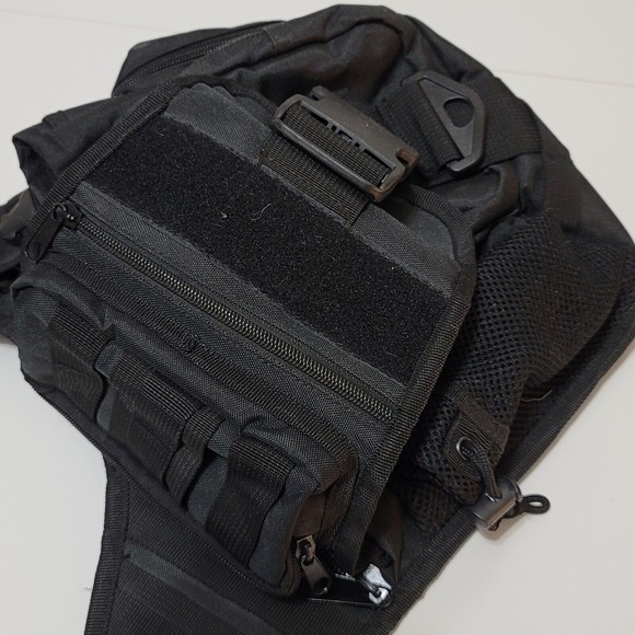 Tactical MOLLE Hipster Sling Cross Body Bag Conceal Messenger Black Travel Pack - Picture 10 of 11